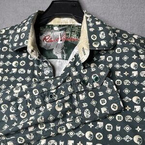 Robert Graham Shirt Mens Small Green Button Up Flip Cuff City Of Masks